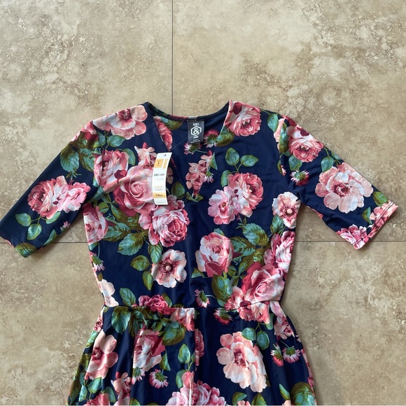 Agnes & Dora Floral Long Navy Blue Pink Mid Sleeve Dress Women's Size Small T. D - Picture 4 of 8